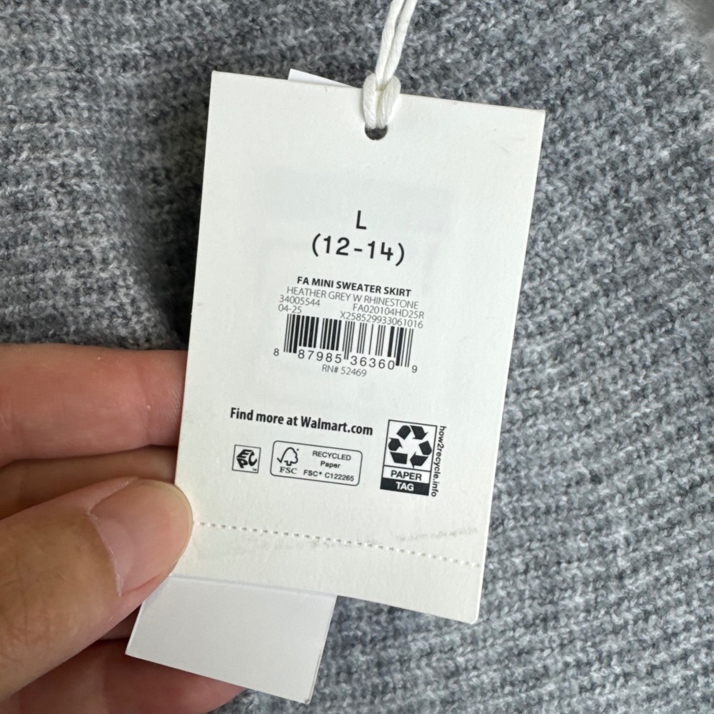 Free Assembly Mini Sweater Skirt Womens L Gray Rhinestone Ribbed Knit (1733) - Picture 4 of 12